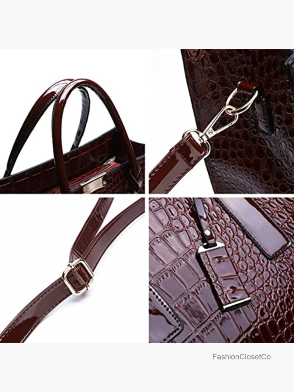 PU Leather Top Handle Satchel Handbag Crocodile Pattern Shoulder Bag Tote
